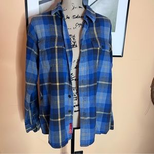 💚EMS blue plaid flannel shirt